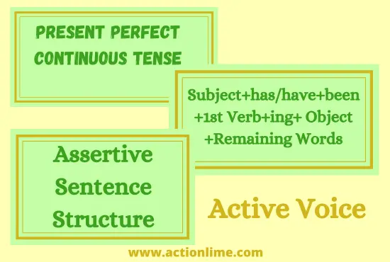 Assertive Sentence Structure of Present Perfect Continuous Tense(Active Voice)